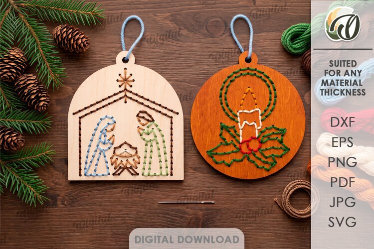 Christmas Embroidery Ornaments Laser Cut. Stitch Pattern SVG example image 1