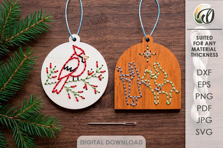 Christmas Embroidery Ornaments Laser Cut. Stitch Pattern SVG
