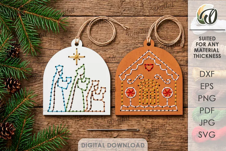 Christmas Embroidery Ornaments Laser Cut. Stitch Pattern SVG
