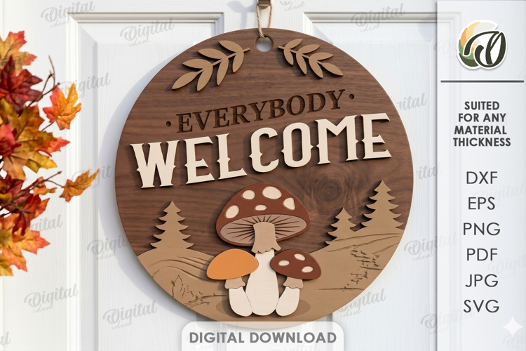 Fall Round Sign Laser Cut. Candle SVG. Everybody welcome