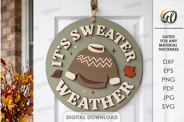 Fall Round Sign Laser Cut. Candle SVG. Its sweater weather