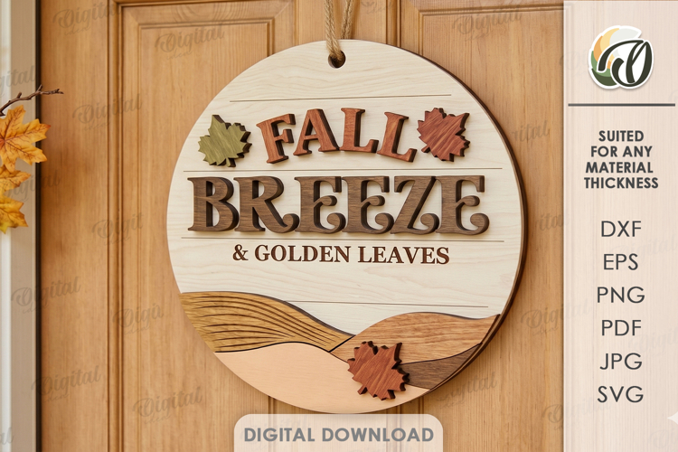 Fall Round Sign Laser Cut. Candle SVG. Fall breeze