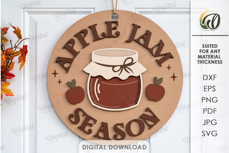 Fall Round Sign Laser Cut. Candle SVG. Apple jam season