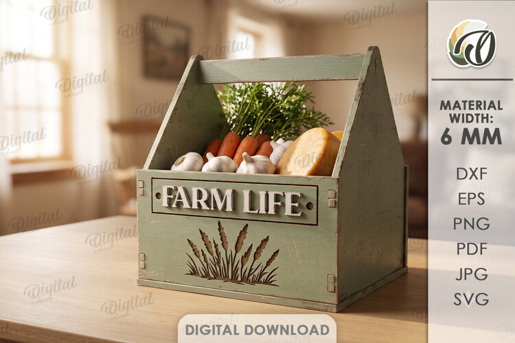 3D Farm Crate Laser Cut. Storage Box. Produce Crate SVG example image 1
