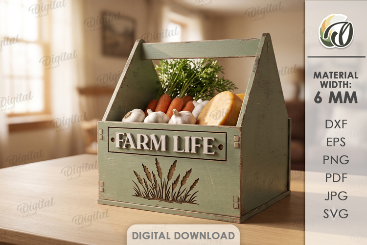 3D Farm Crate Laser Cut. Storage Box. Produce Crate SVG