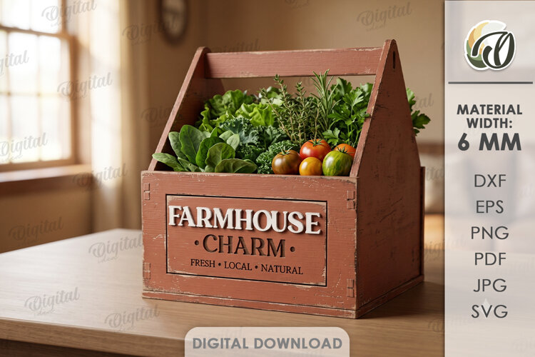 3D Farm Crate Laser Cut. Storage Box. Produce Crate SVG example image 1
