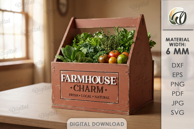 3D Farm Crate Laser Cut. Storage Box. Produce Crate SVG