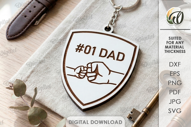 Fathers Day Keychain Laser Cut. Keyring SVG. #1 Dad keyring