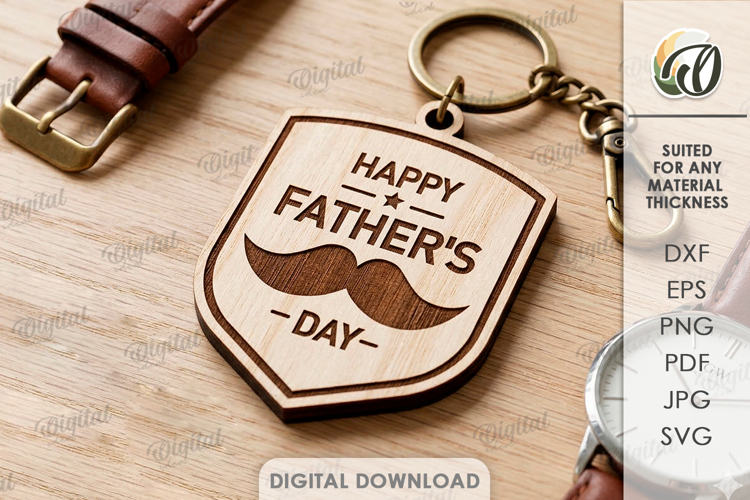 Happy Fathers Day Keychain Laser Cut. Keyring SVG