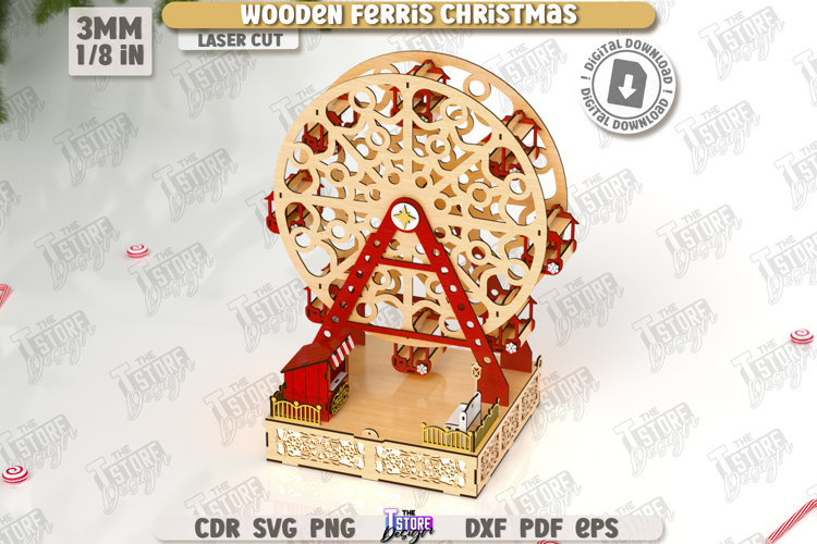 Mini Ferris Wheel Model Laser Cut|Christmas Decorations SVG example image 1