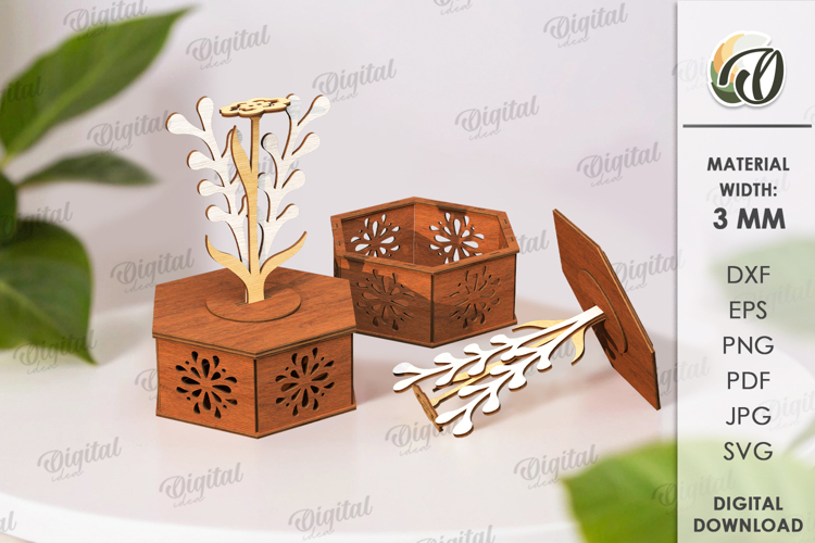Wooden Floral Box Laser Cut. Storage Box With Flower SVG