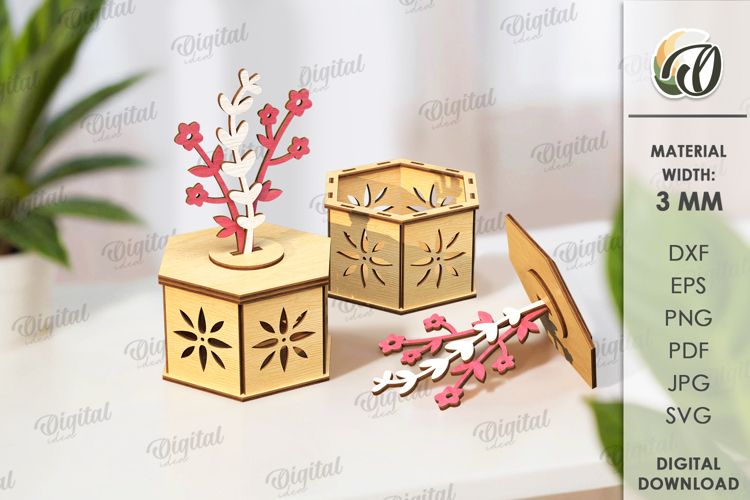 Wooden Floral Box Laser Cut. Storage Box With Flower SVG