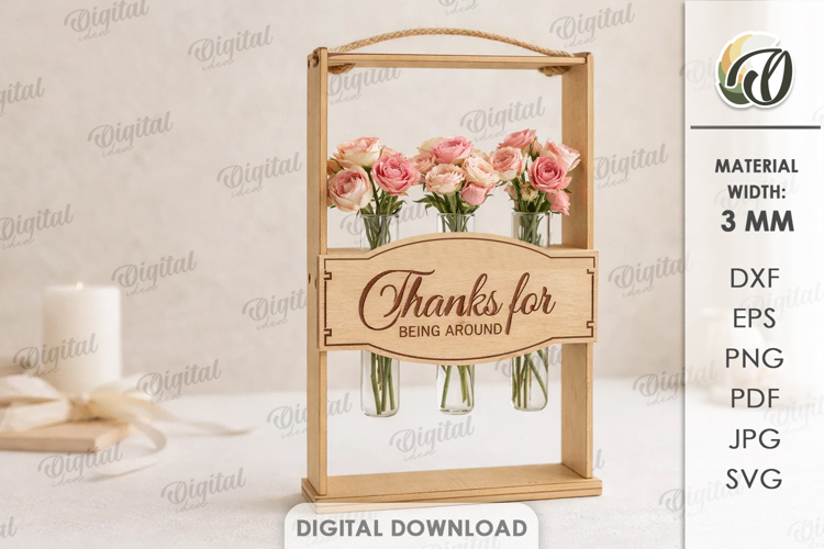 Flower Frame With Glass Tube Laser Cut. Flower Holder SVG