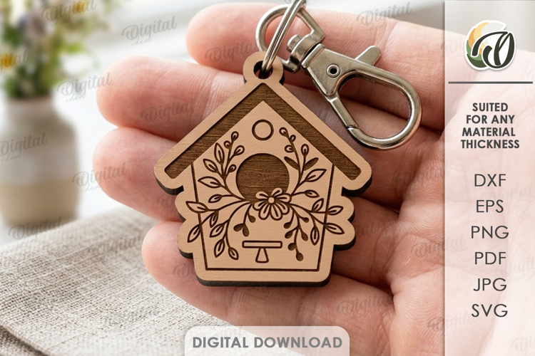 Floral Keychain Laser Cut. Boho Keyring. Birdhouse SVG
