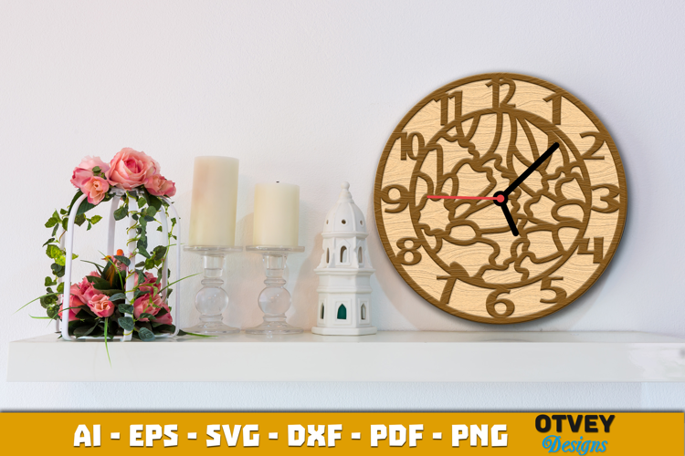 Wooden Flower Wall Clock Lasercut