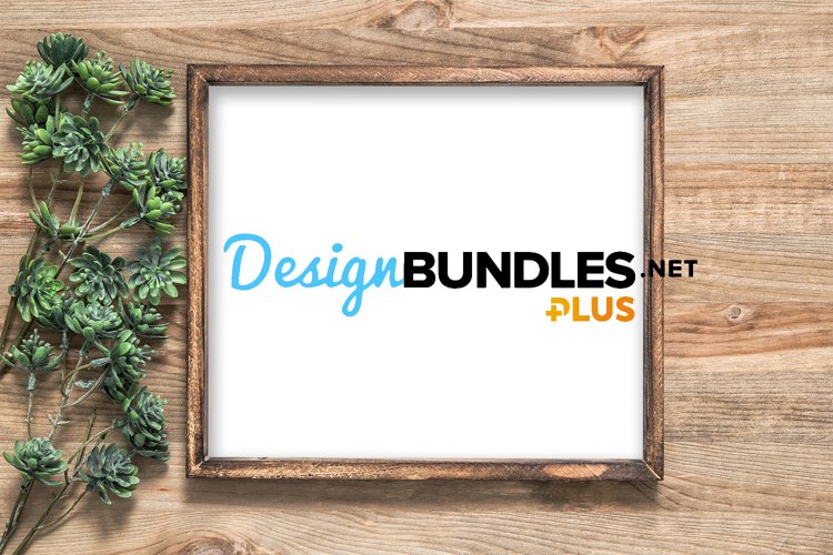 Wooden frame mock up with floral decoration stock photo