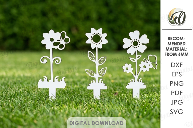 Garden Stakes Laser Cut. Garden Decor. Flowers SVG
