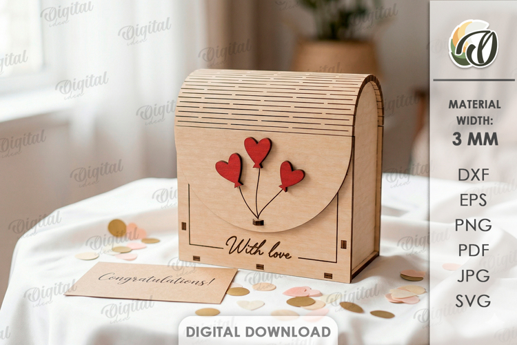 3D Gift Box Laser Cut. Present Box SVG. With love