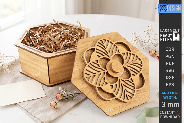Wooden Gift Box Laser Cut | 3D Layered Flower Gift Box | CNC