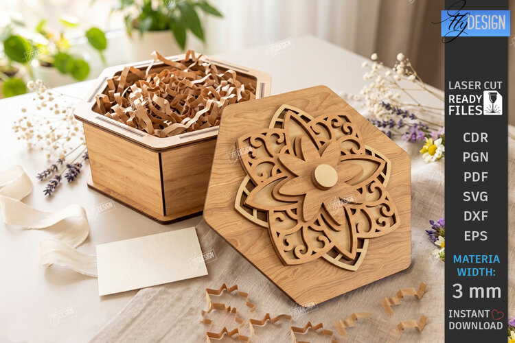 Wooden Gift Box Laser Cut | 3D Layered Flower Gift Box | CNC example image 1