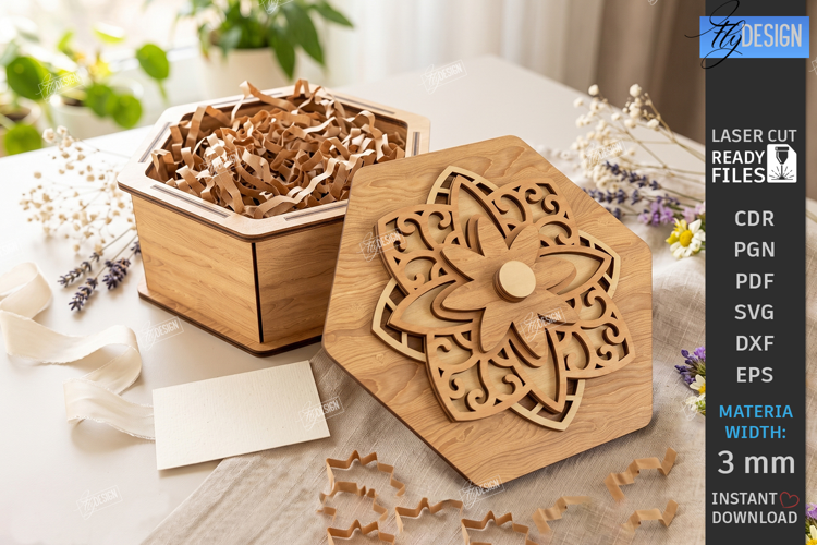 Wooden Gift Box Laser Cut | 3D Layered Flower Gift Box | CNC