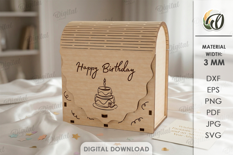 3D Gift Box Laser Cut. Present Box SVG. Happy Birthday