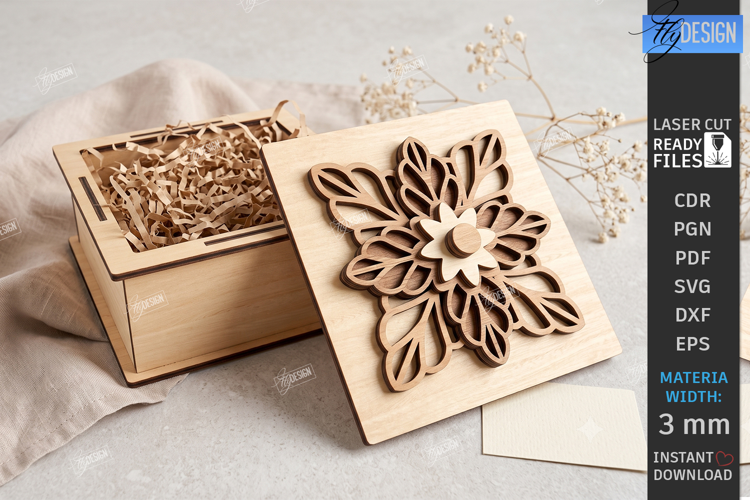 Wooden Gift Box Laser Cut | 3D Layered Flower Gift Box | CNC