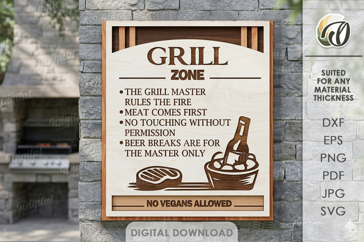 3D Grill Wall Art Laser Cut. Kitchen Wall Decor SVG