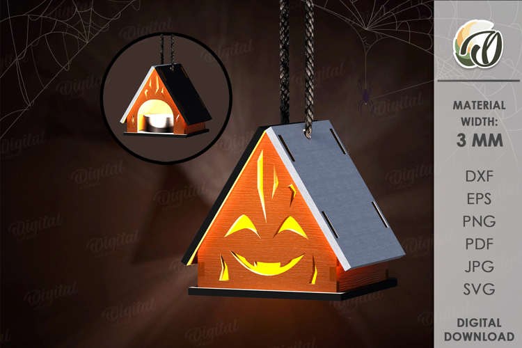 Wooden Halloween House Candle Holder Lasercut. Halloween SVG