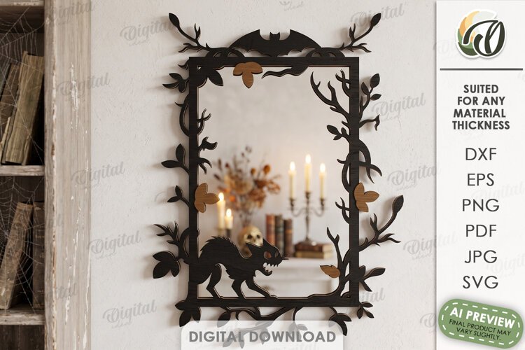Halloween Mirror Frame Laser Cut. Halloween Decor SVG example image 1