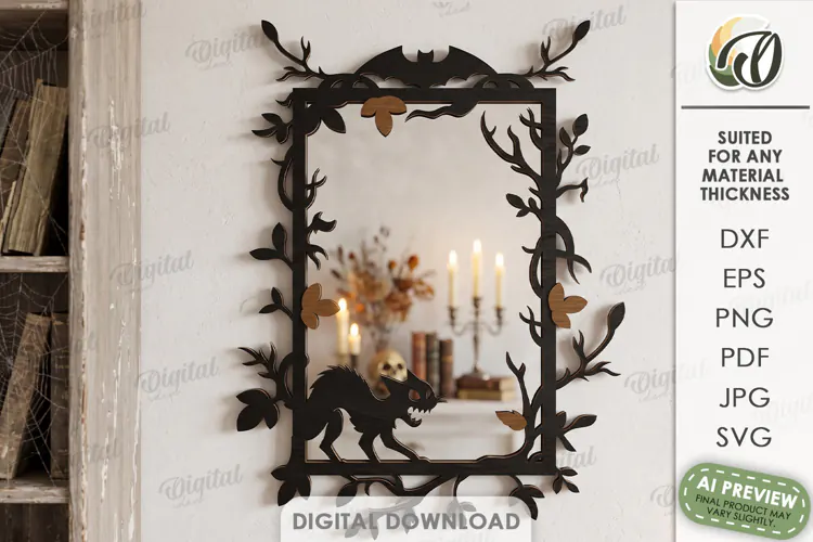 Halloween Mirror Frame Laser Cut. Halloween Decor SVG