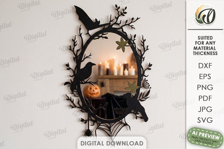 Halloween Mirror Frame Laser Cut. Halloween Decor SVG example image 1