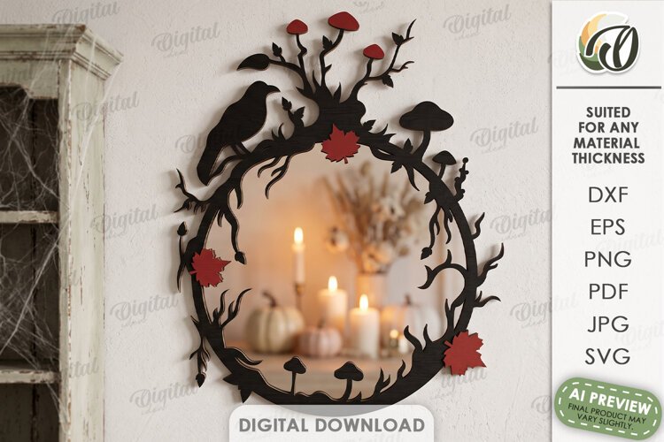 Halloween Mirror Frame Laser Cut. Halloween Decor SVG example image 1