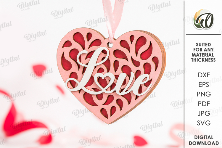 3D Heart Ornament Laser Cut. Valentine Decor SVG