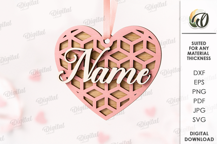 3D Heart Ornament Laser Cut. Valentine Decor SVG