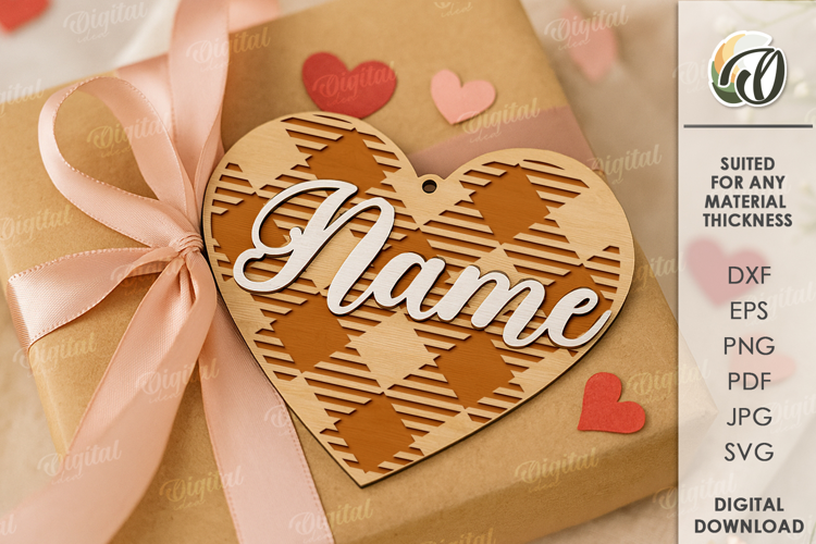 Wooden Heart Tag Laser Cut. Gift Tag SVG