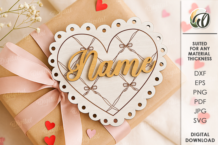 Wooden Heart Tag Laser Cut. Gift Tag SVG