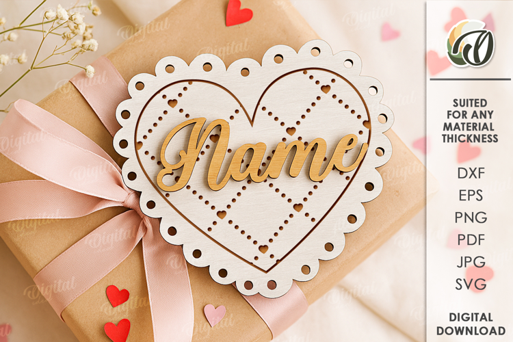 Wooden Heart Tag Laser Cut. Gift Tag SVG
