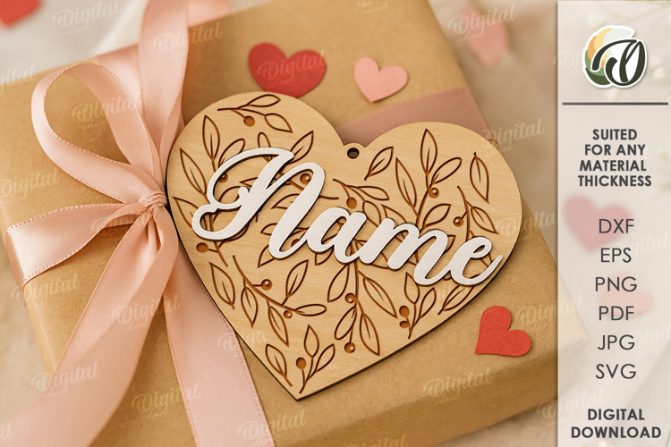 Wooden Heart Tag Laser Cut. Gift Tag SVG