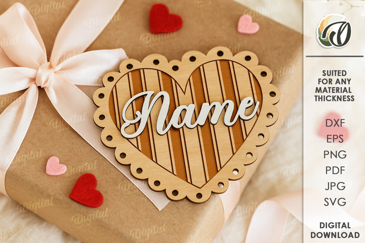 Wooden Heart Tag Laser Cut. Gift Tag SVG