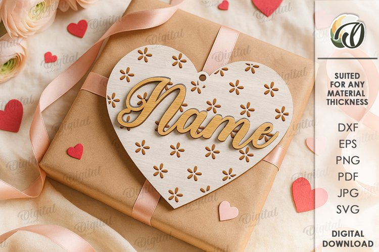 Wooden Heart Tag Laser Cut. Gift Tag SVG