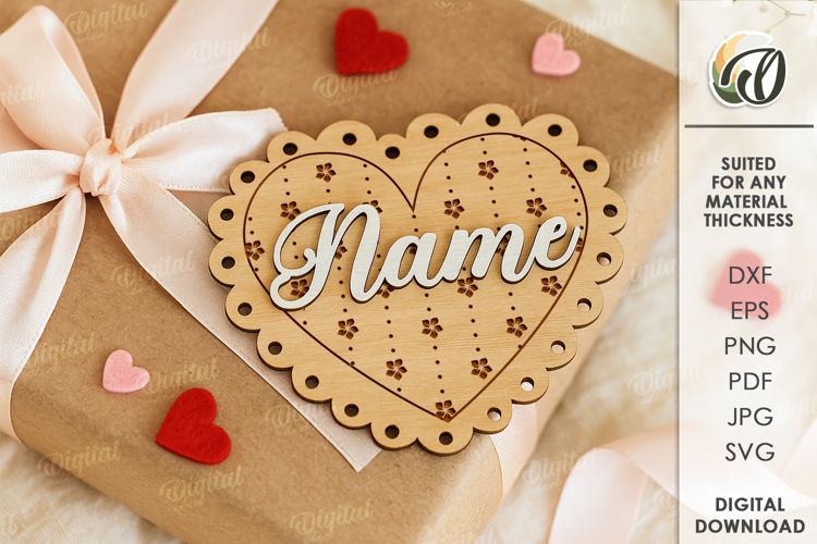 Wooden Heart Tag Laser Cut. Gift Tag SVG