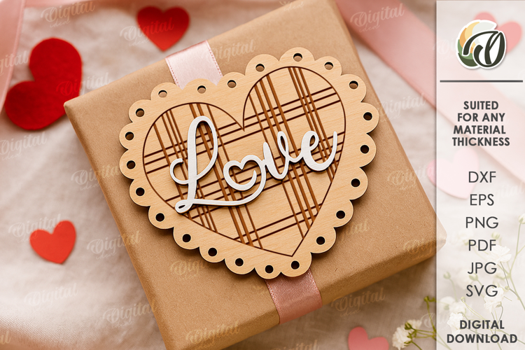 Wooden Heart Tag Laser Cut. Gift Tag SVG