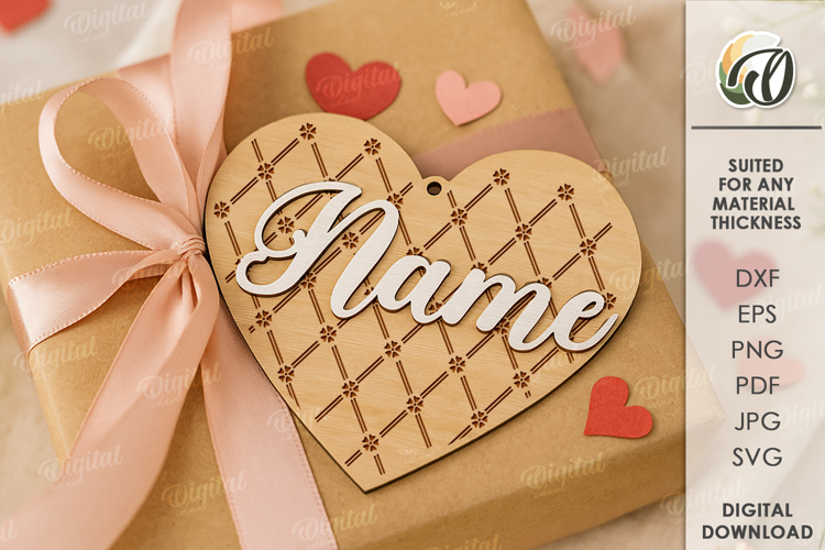 Wooden Heart Tag Laser Cut. Gift Tag SVG