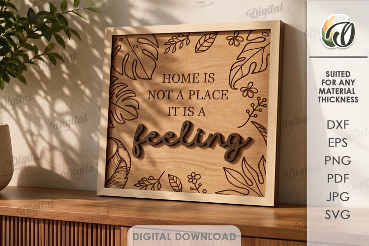 3D Floral Home Sign Laser Cut. Wall Decor SVG