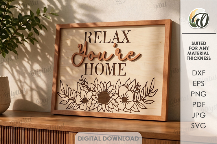 3D Floral Home Sign Laser Cut. Wall Decor SVG