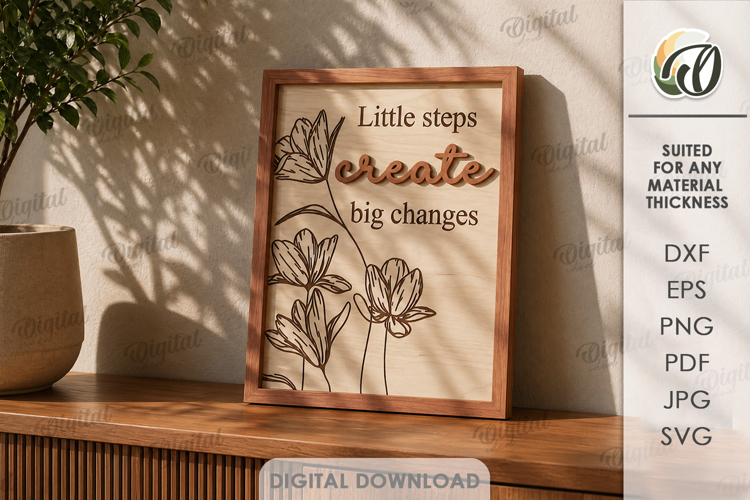 3D Floral Home Sign Laser Cut. Wall Decor SVG