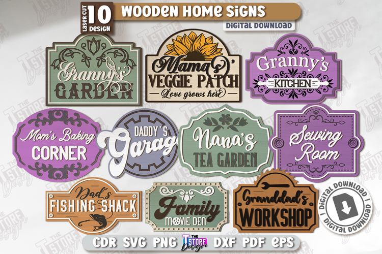 Wooden Home Signs Laser Cut Bundle, Retro Farmhouse Decor
