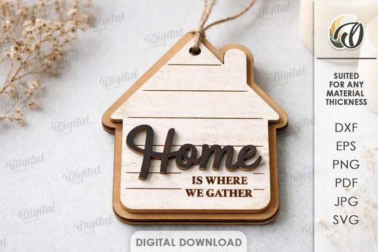 3D Home Gift Tag Laser Cut. Present Tag SVG