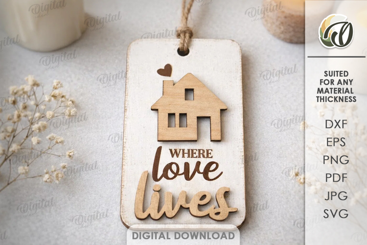 3D Home Gift Tag Laser Cut. Present Tag SVG
